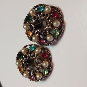 Vintage Blingy Colorful Clip on Earings/ Marked Wiesner.